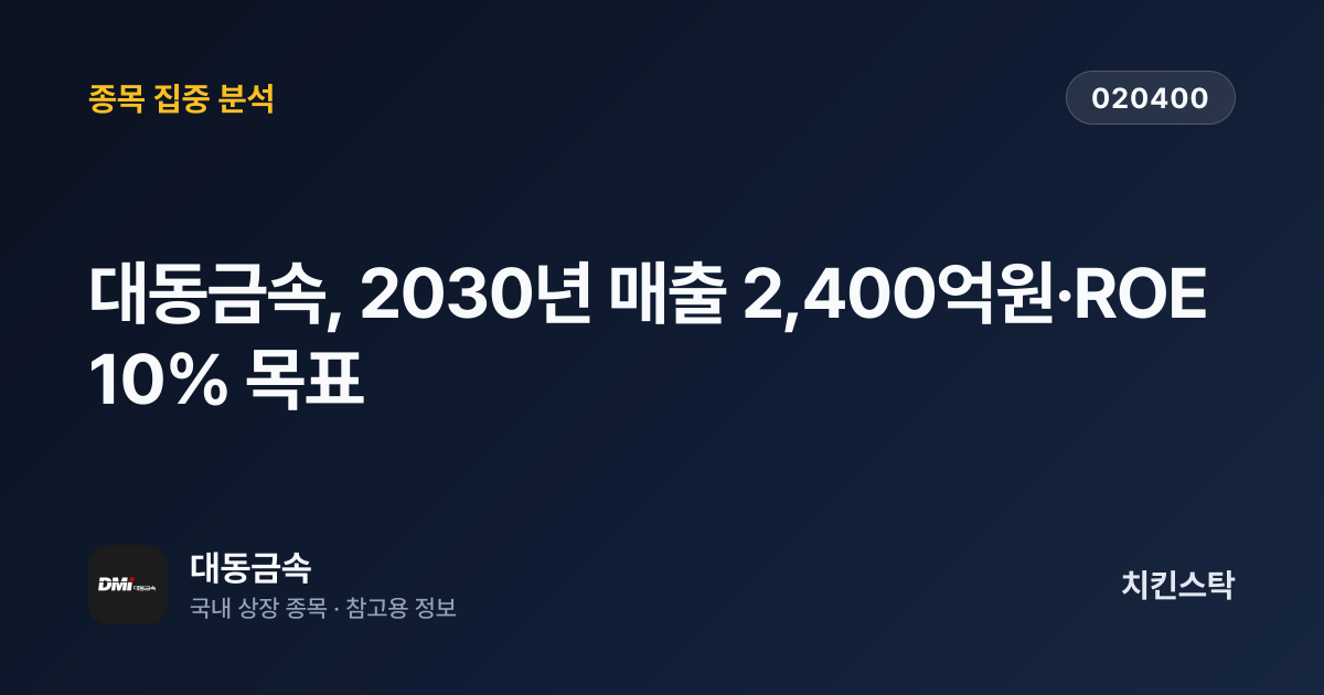 [기업IR자료분석] 대동금속, 2030년 매출 2,400억원·ROE 10% 목표