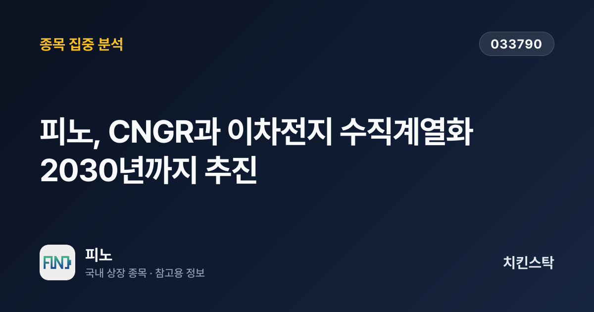 [기업IR자료분석] 피노, CNGR과 이차전지 수직계열화 2030년까지 추진