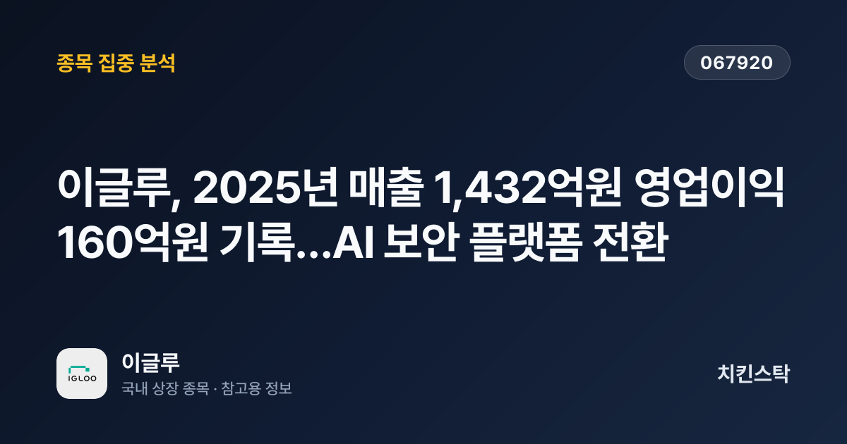 [기업IR자료분석] 이글루, 2025년 매출 1,432억원 영업이익 160억원 기록…AI 보안 플랫폼 전환