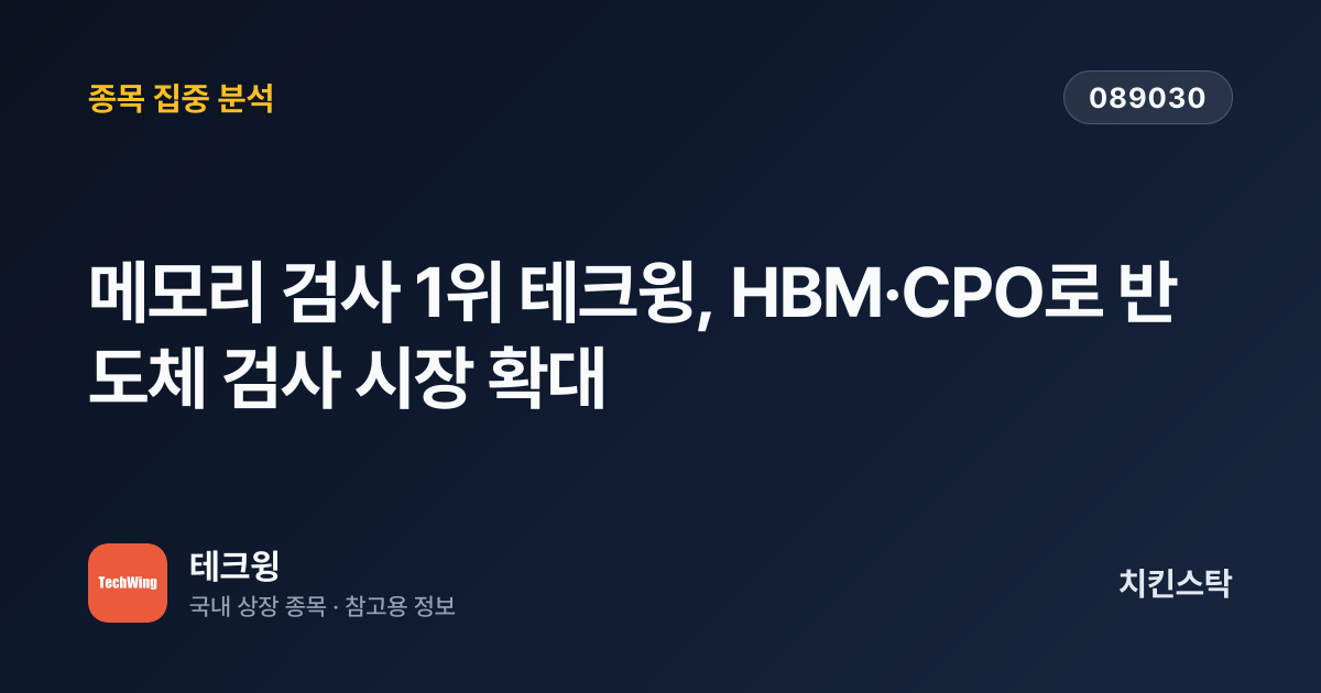 [기업IR자료분석] 메모리 검사 1위 테크윙, HBM·CPO로 반도체 검사 시장 확대