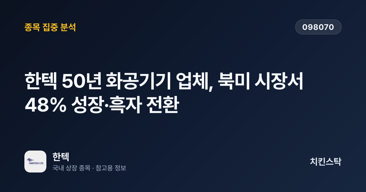 [기업IR자료분석] 한텍 50년 화공기기 업체, 북미 시장서 48% 성장·흑자 전환