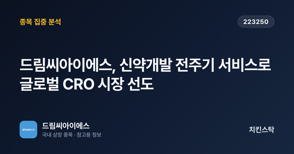 [기업IR자료분석] 드림씨아이에스, 신약개발 전주기 서비스로 글로벌 CRO 시장 선도