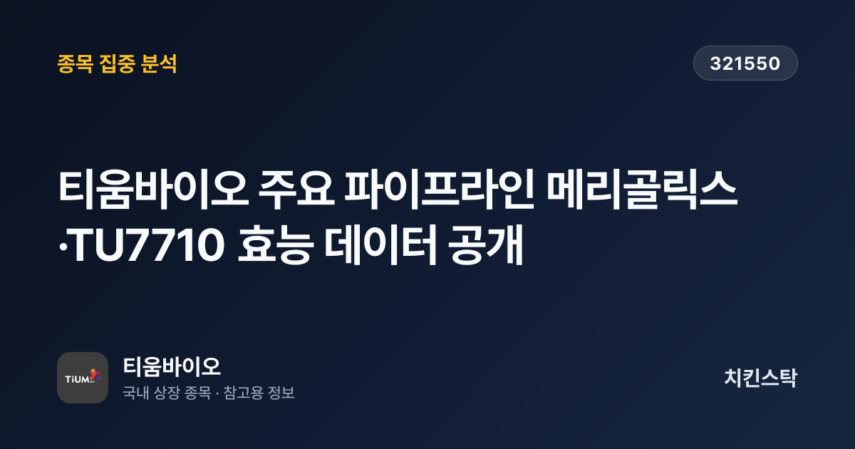 [기업IR자료분석] 티움바이오 주요 파이프라인 메리골릭스·TU7710 효능 데이터 공개