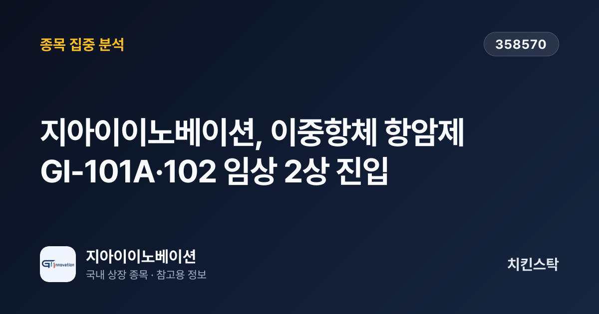 [기업IR자료분석] 지아이이노베이션, 이중항체 항암제 GI-101A·102 임상 2상 진입