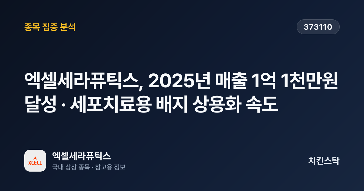 [기업IR자료분석] 엑셀세라퓨틱스, 2025년 매출 1억 1천만원 달성 · 세포치료용 배지 상용화 속도
