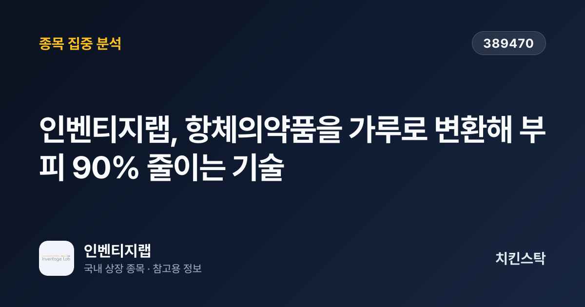 [기업IR자료분석] 인벤티지랩, 항체의약품을 가루로 변환해 부피 90% 줄이는 기술