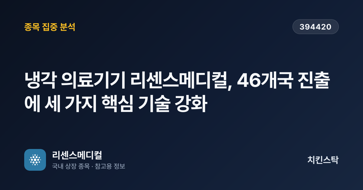 [기업IR자료분석] 냉각 의료기기 리센스메디컬, 46개국 진출에 세 가지 핵심 기술 강화