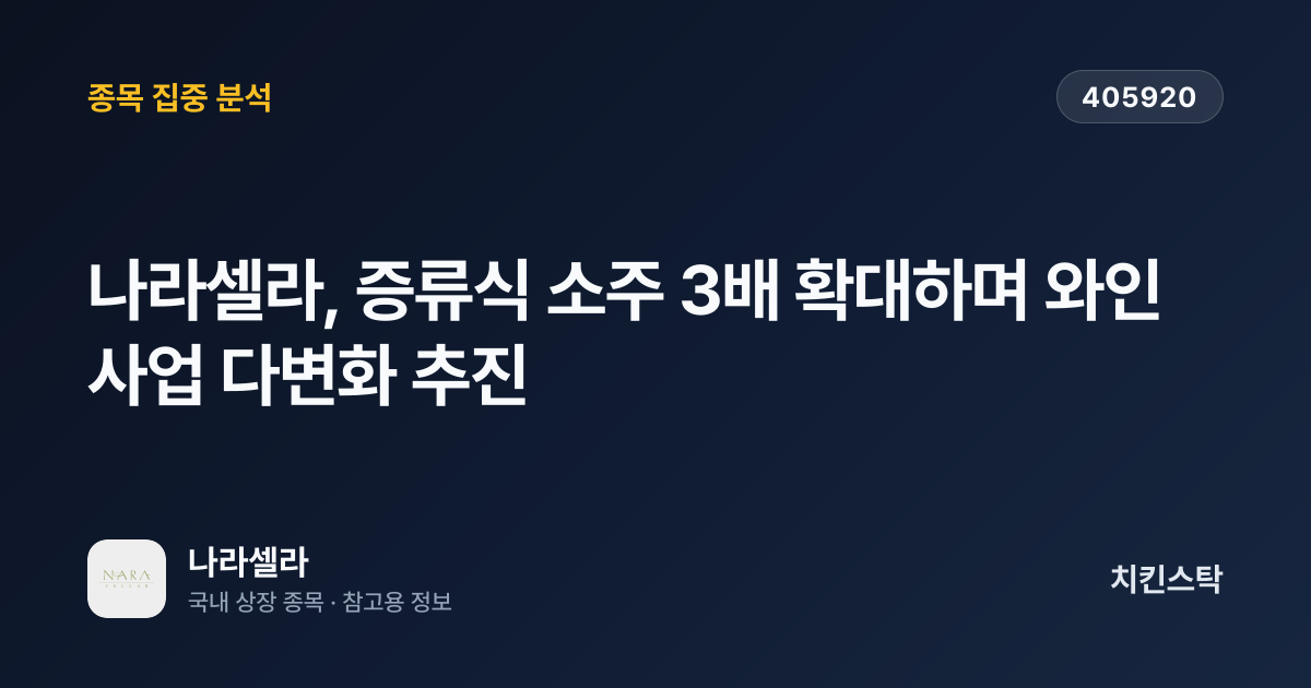 [기업IR자료분석] 나라셀라, 증류식 소주 3배 확대하며 와인 사업 다변화 추진