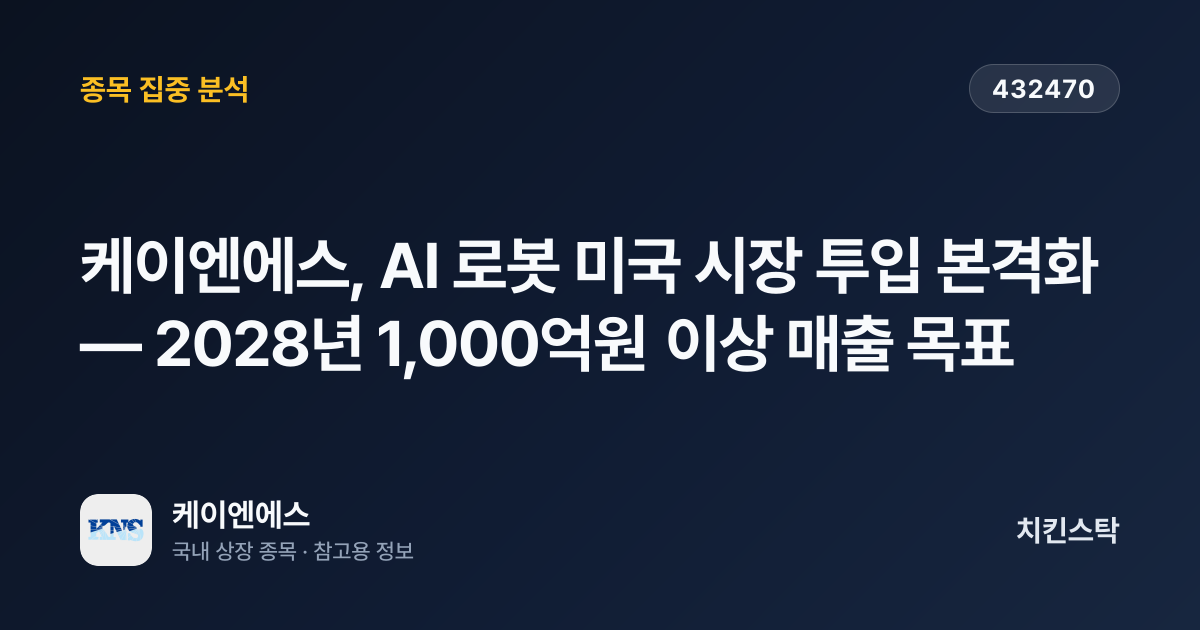 [기업IR자료분석] 케이엔에스, AI 로봇 미국 시장 투입 본격화 — 2028년 1,000억원 이상 매출 목표