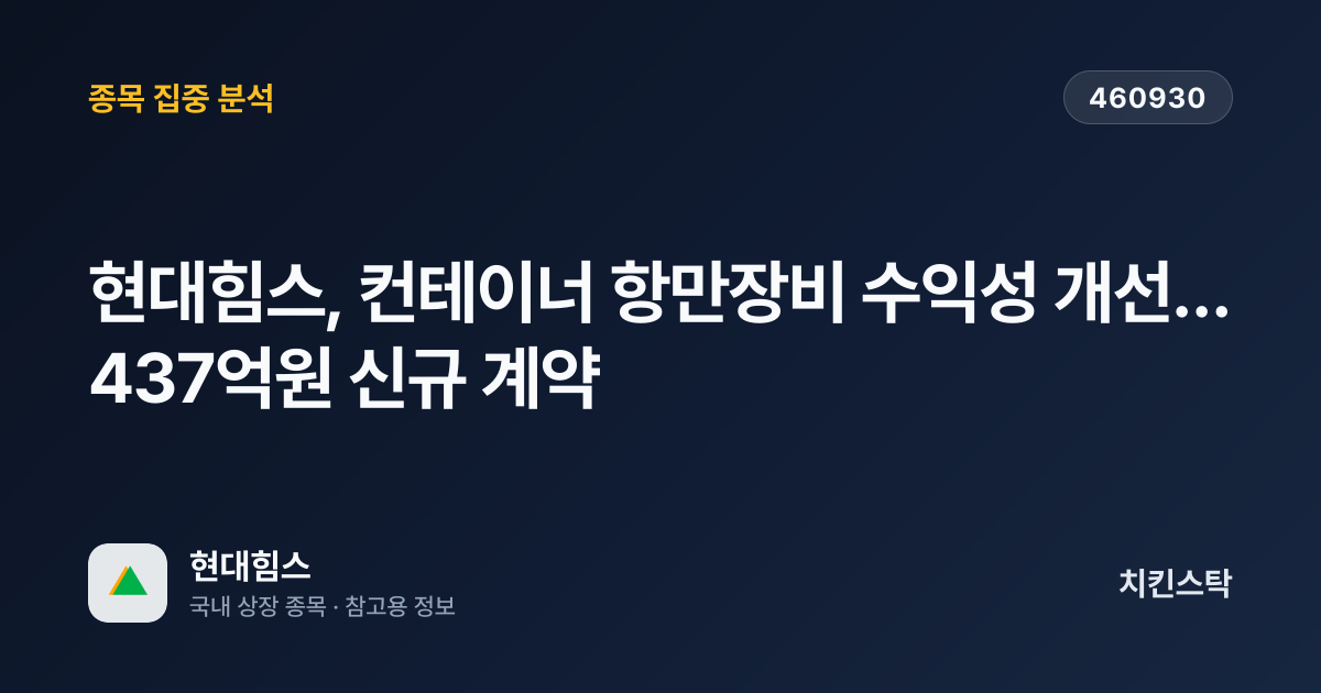 [기업IR자료분석] 현대힘스, 컨테이너 항만장비 수익성 개선…437억원 신규 계약