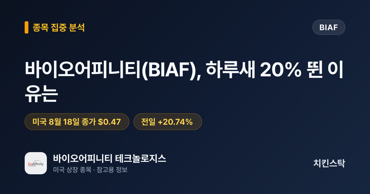 [종목 분석 리포트] 바이오어피니티(BIAF), 하루새 20% 뛴 이유는