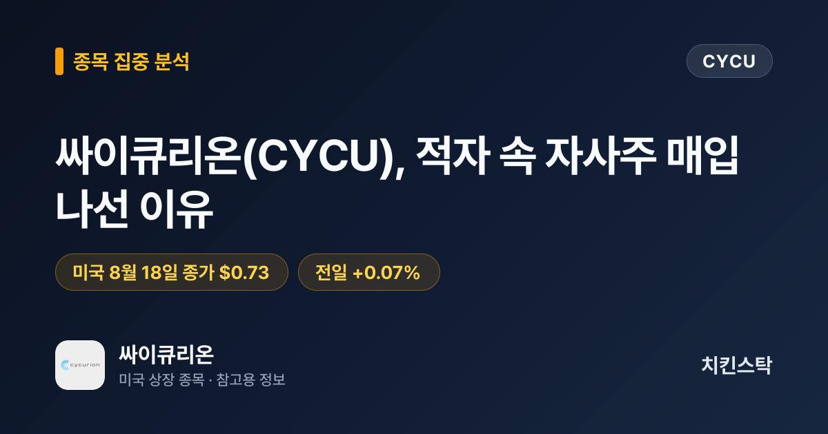 [종목 분석 리포트] 싸이큐리온(CYCU), 적자 속 자사주 매입 나선 이유