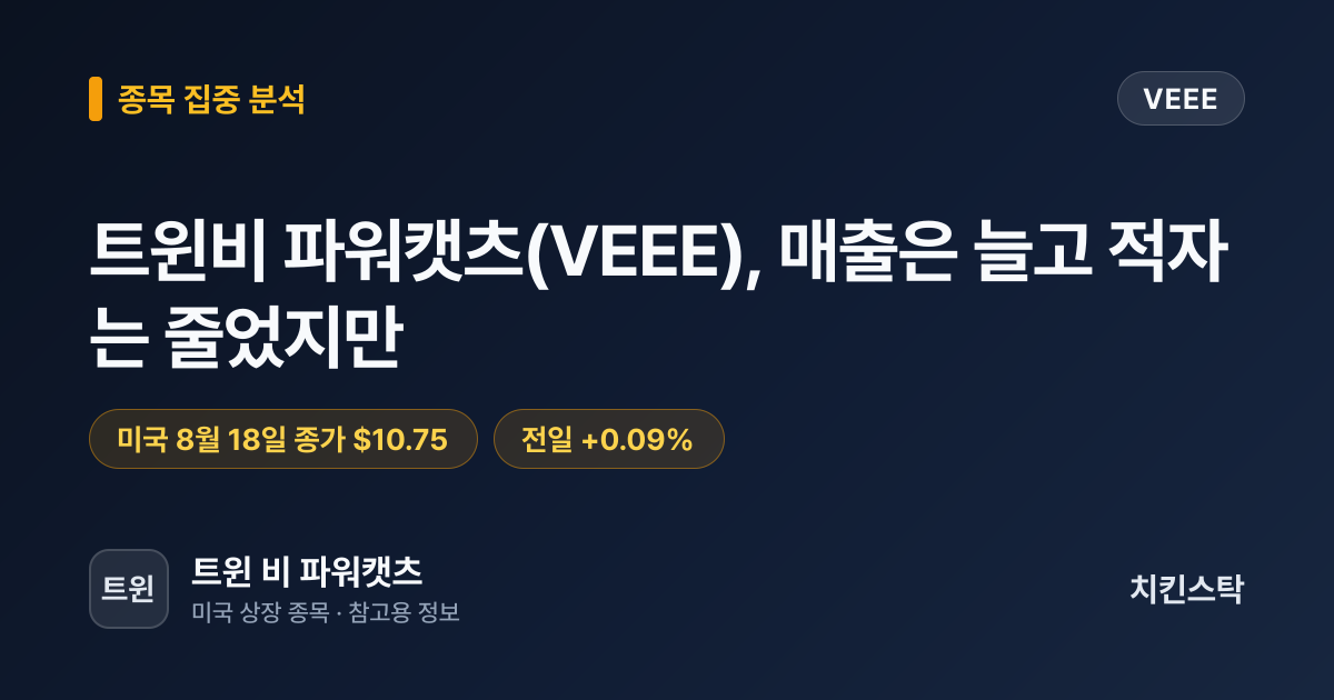 [종목 분석 리포트] 트윈비 파워캣츠(VEEE), 매출은 늘고 적자는 줄었지만