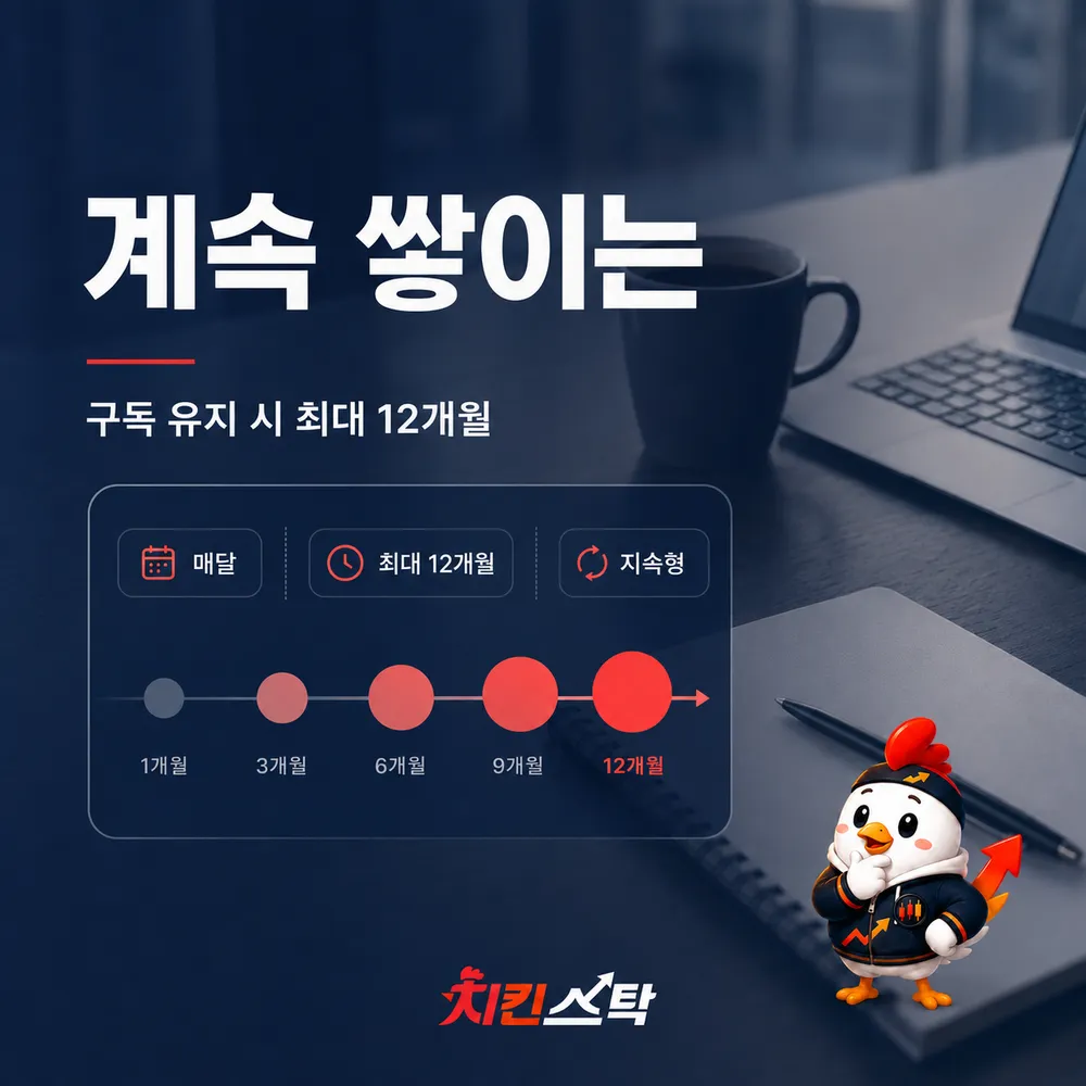 계속 쌓이는 — 구독 유지 시 최대 12개월
